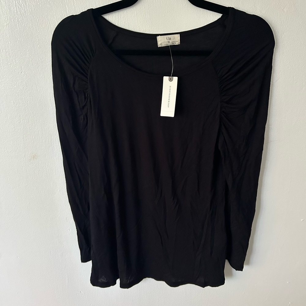 NWT Anthropologie t.la Thin Black Long Sleeve Layering Top